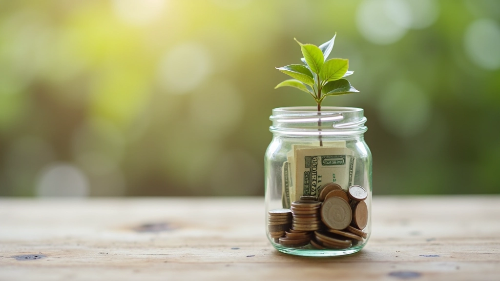 Savings jar filled with coins and bills