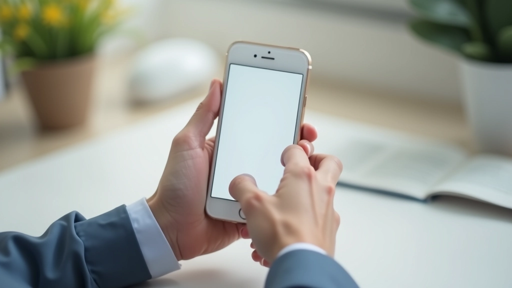 Hands holding smartphone showing banking app with savings account dashboard on screen